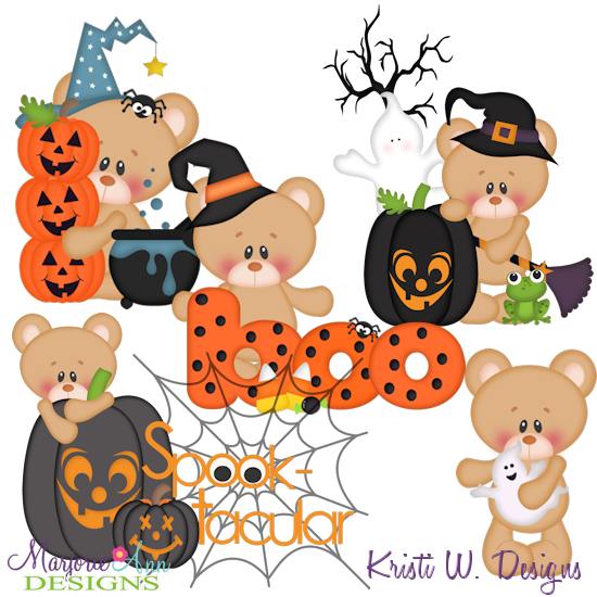 Marshmallow Bear Loves Halloween SVG Cutting Files + Clipart - Click Image to Close